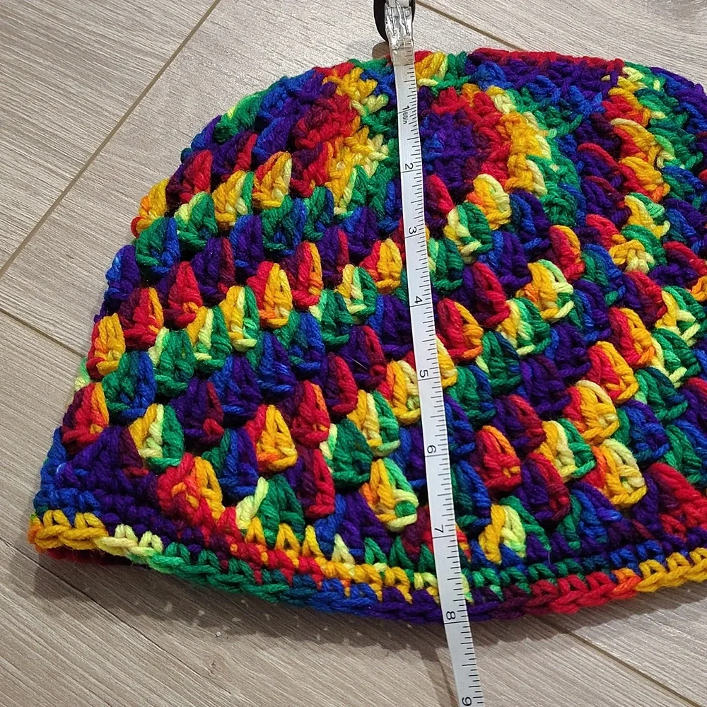 Men's Multi-Colored Handmade Knit Winter Beanie, Men's Winter Hats - Picture 5 of 6